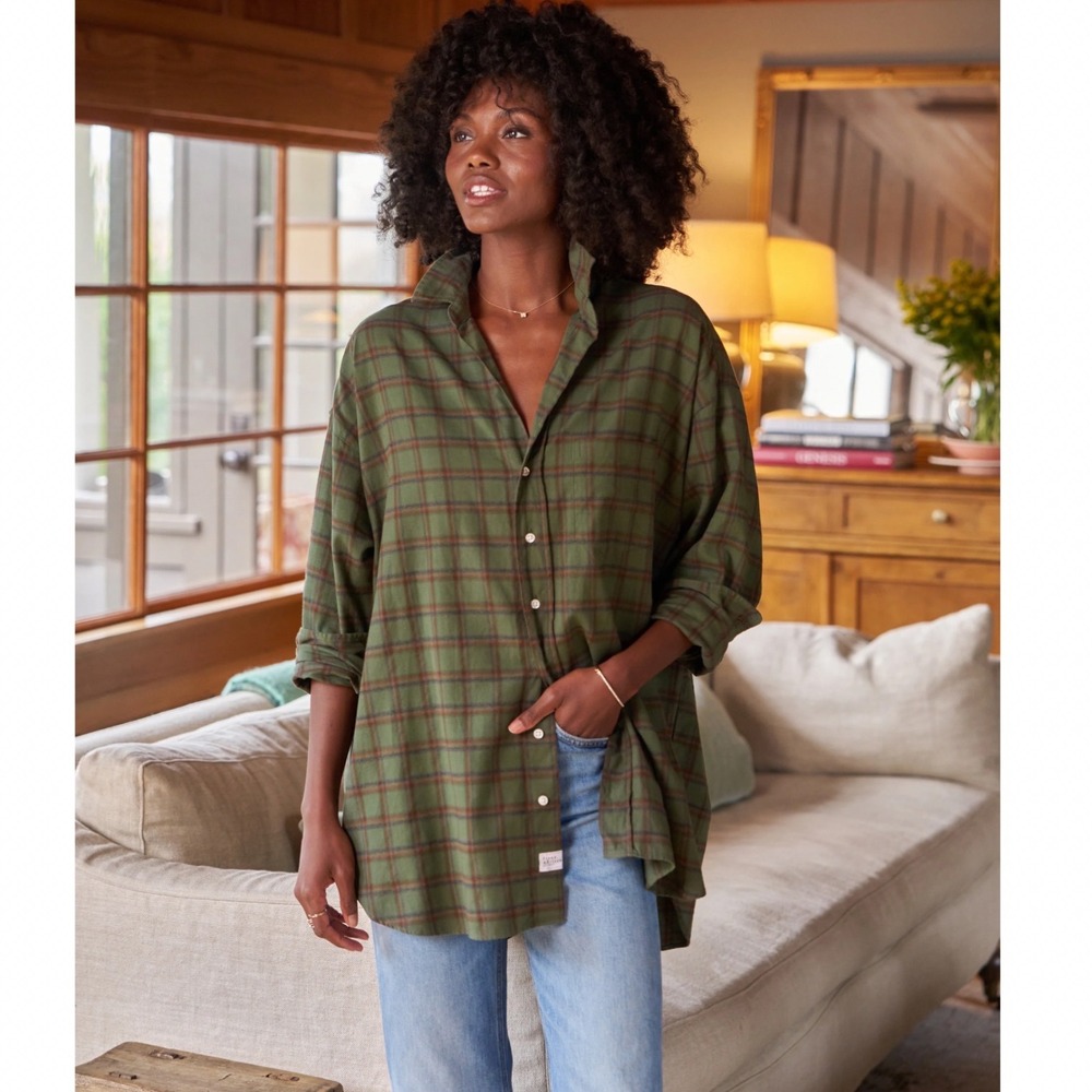 Frank & Eileen Shirley Green Brown Plaid Flannel Button Up Shirt XS